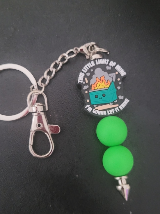 Hand Crafted Accessories - Handmade Green Kids Keychain Charm with Fun Flame Graphic